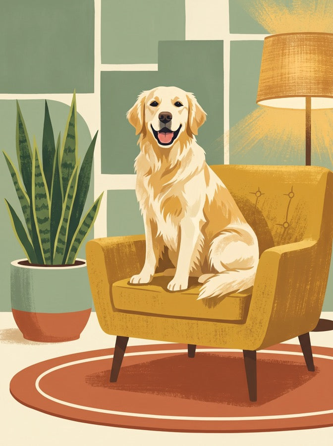 Exemple : golden retriever, style Cocooning
