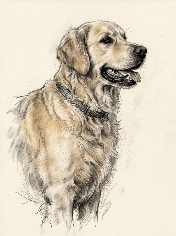 Exemple : golden retriever, style Fusain