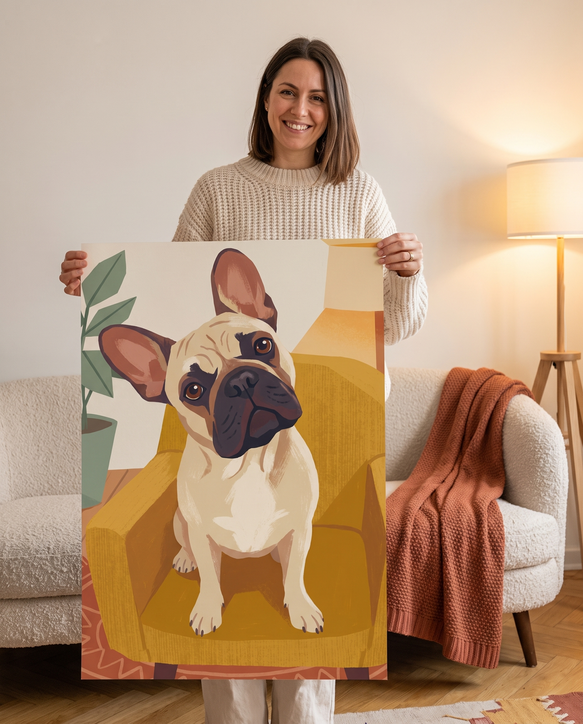 Le poster 50 x 70 cm tenu à deux mains : un vrai format d'art pour le salon