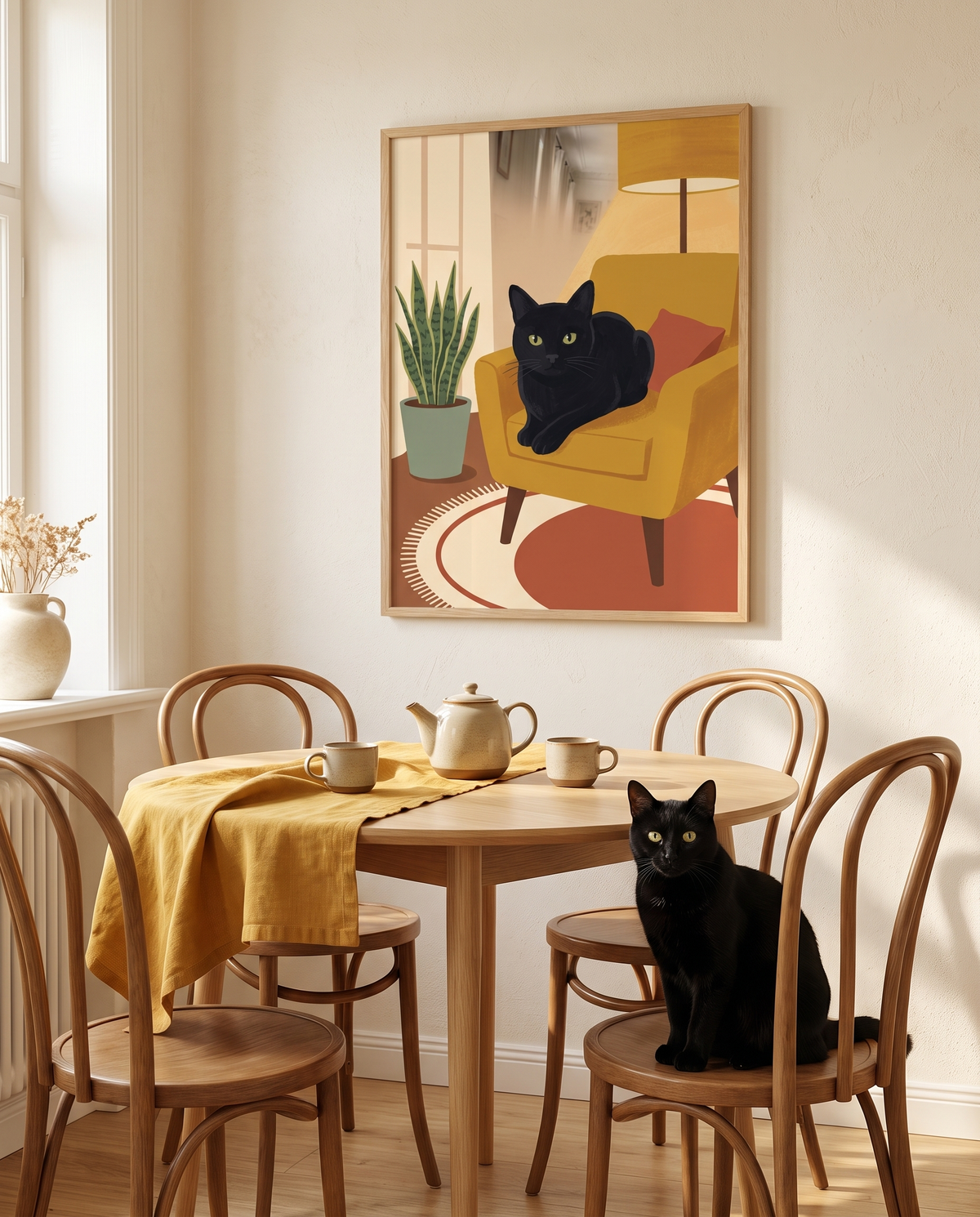 Style Cocooning d'un chat noir dans la cuisine (cadre non inclus)