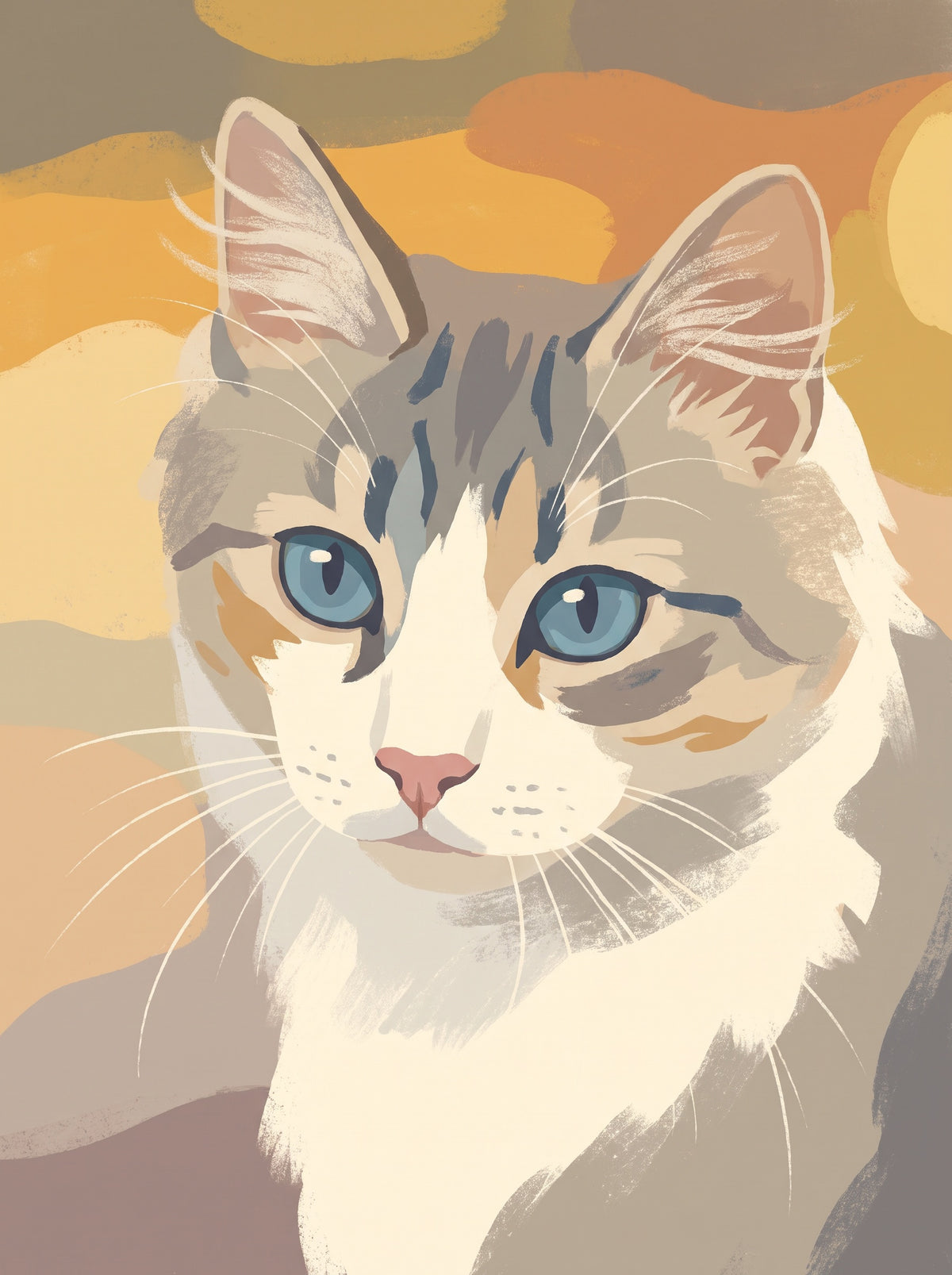 Exemple : chat aux yeux bleus, style Sa photo en peinture